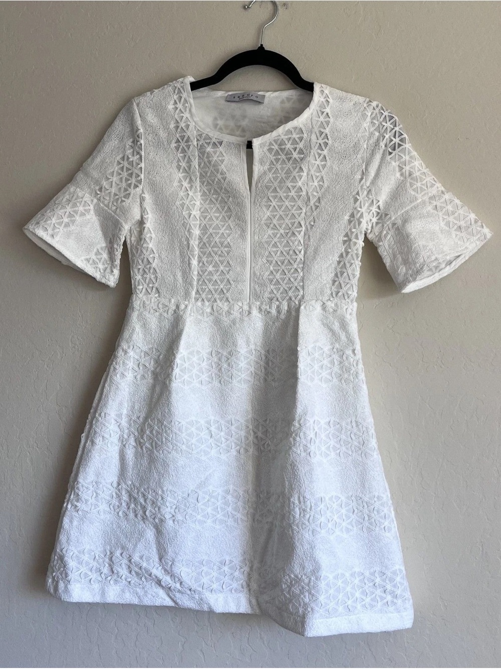 Sandro Moscoloni White Textured A-Line Dress